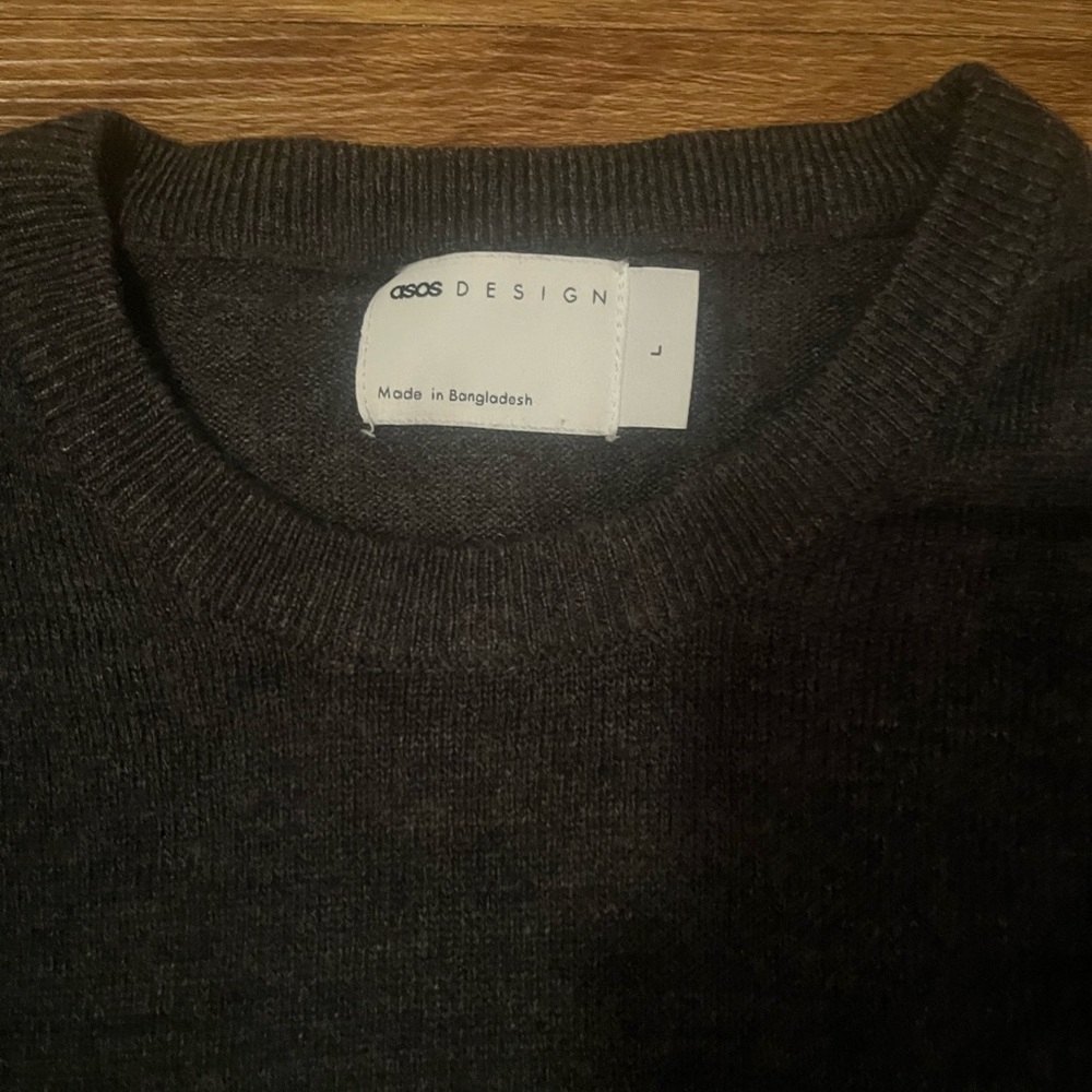 ASOS DESIGN Dark Charcoal Crewneck Wool Sweater